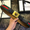 Gucci 古驰 爆款 织带拼皮 虎头图案五金搭扣 男士腰带 红绿织带黑皮