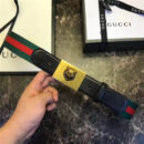 Gucci 古驰 爆款 织带拼皮 虎头图案五金搭扣 男士腰带 红绿织带黑皮