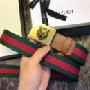 Gucci 古驰 官网同步爆款 织带拼皮 男士腰带 虎头带扣