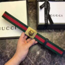 Gucci 古驰 官网同步爆款 织带拼皮 男士腰带 虎头带扣