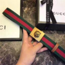 Gucci 古驰 官网同步爆款 织带拼皮 男士腰带 虎头带扣