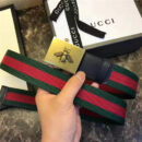 Gucci 古驰 官网同步爆款 织带拼皮 男士腰带 蜜蜂带扣