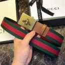 Gucci 古驰 官网同步爆款 织带拼皮 男士腰带 蜜蜂带扣
