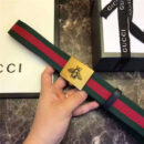 Gucci 古驰 官网同步爆款 织带拼皮 男士腰带 蜜蜂带扣
