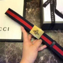 Gucci 古驰 官网同步爆款 织带拼皮 男士腰带 蜜蜂带扣