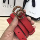 GUCCI皮带 头层牛皮 七彩水晶古铜扣 GUCCI腰带 女士皮带 红色