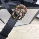 GUCCI皮带 头层牛皮 七彩水晶古铜扣 GUCCI腰带 女士皮带 黑色