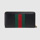 476083 GUCCI Sylvie 系列 皮革 红绿尼龙织带拼皮 全拉链式皮夹 黑色