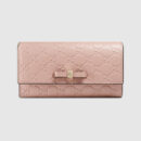 388679 Gucci Signature系列 热压皮革 蝴蝶结 长款皮夹 浅粉色