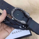GUCCI 古驰 2017畅销 复古老虎头扣 编织细节 女士腰带 黑色