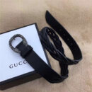 GUCCI 古驰 2017畅销 复古老虎头扣 编织细节 女士腰带 黑色