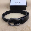 GUCCI 古驰 2017畅销 复古老虎头扣 编织细节 女士腰带 黑色