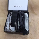 GUCCI 古驰 2017畅销 复古老虎头扣 编织细节 女士腰带 黑色