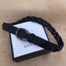 GUCCI 古驰 2017畅销 复古老虎头扣 编织细节 女士腰带 黑色