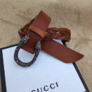 GUCCI 古驰 2017畅销 复古老虎头扣 编织细节 女士腰带 棕色