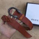 GUCCI 古驰 2017畅销 复古老虎头扣 编织细节 女士腰带 棕色