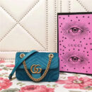 446744 GUCCI GG Marmont系列 波浪纹天鹅绒刺绣 链带肩背包 蓝绿色