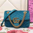 446744 GUCCI GG Marmont系列 波浪纹天鹅绒刺绣 链带肩背包 蓝绿色