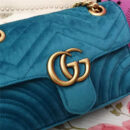 446744 GUCCI GG Marmont系列 波浪纹天鹅绒刺绣 链带肩背包 蓝绿色