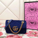 446744 GUCCI GG Marmont系列 波浪纹天鹅绒刺绣 链带肩背包 蓝色