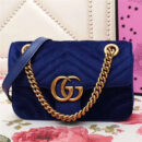 446744 GUCCI GG Marmont系列 波浪纹天鹅绒刺绣 链带肩背包 蓝色