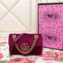 446744 GUCCI GG Marmont系列 波浪纹天鹅绒刺绣 链带肩背包 紫色