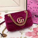 446744 GUCCI GG Marmont系列 波浪纹天鹅绒刺绣 链带肩背包 紫色