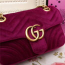 446744 GUCCI GG Marmont系列 波浪纹天鹅绒刺绣 链带肩背包 紫色