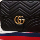 498100 新款 GG Marmont系列 绗缝波浪纹 织带 手提斜跨包 黑色