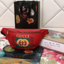 493869 GUCCI 新款大货 进口牛皮 彩印涂鸦 休闲腰包 红色