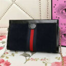 503877 Gucci Ophidia系列 麂皮 双G 嵌花条纹织带 刺绣 链条肩背包 黑色