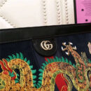 503877 Gucci Ophidia系列 麂皮 双G 嵌花条纹织带 刺绣 链条肩背包 黑色