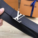 M9904 LV皮带 手搓纹小牛皮 双缝线设计 双面可用 海军蓝带哑光银扣