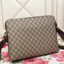 311003 Gucci 经典双G花纹 双层双拉链 单肩斜挎包 啡色