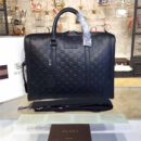 406384 Gucci标志真皮 热压纹 手提肩背公文包 黑色