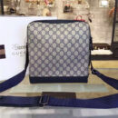 429018 GUCCI 经典GG印花 防水材质 单肩斜挎男包 灰白色蓝带