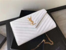 377828 YSL 进口鱼子酱皮 圣罗兰 真皮链式皮夹 白色金饰