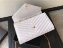 377828 YSL 进口鱼子酱皮 圣罗兰 真皮链式皮夹 白色金饰