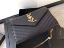 377828 YSL 进口鱼子酱皮 圣罗兰 真皮链式皮夹 黑色金饰