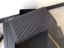 377828 YSL 进口鱼子酱皮 圣罗兰 真皮链式皮夹 黑色金饰