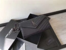 377828 YSL 进口鱼子酱皮 圣罗兰 真皮链式皮夹 黑色钛金
