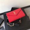 377828 YSL 进口鱼子酱皮 圣罗兰 真皮链式皮夹 红色