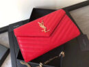 377828 YSL 进口鱼子酱皮 圣罗兰 真皮链式皮夹 红色