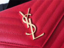 377828 YSL 进口鱼子酱皮 圣罗兰 真皮链式皮夹 红色