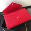 377828 YSL 进口鱼子酱皮 圣罗兰 真皮链式皮夹 红色