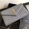 377828 YSL 进口鱼子酱皮 圣罗兰 真皮链式皮夹 灰色