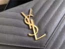 377828 YSL 进口鱼子酱皮 圣罗兰 真皮链式皮夹 灰色