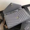377828 YSL 进口鱼子酱皮 圣罗兰 真皮链式皮夹 灰色