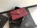 377828 YSL 进口鱼子酱皮 圣罗兰 真皮链式皮夹 酒红