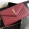 377828 YSL 进口鱼子酱皮 圣罗兰 真皮链式皮夹 酒红
